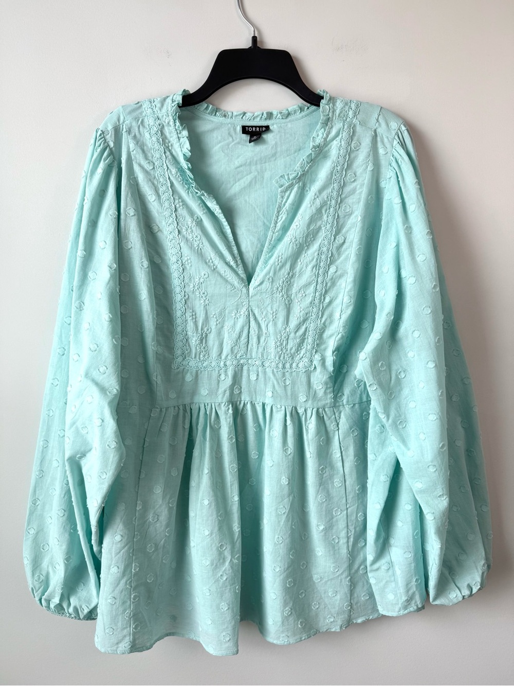 Torrid Clip Dot Pullover Blouse Canal Blue 4X Plus Size - Picture 3 of 8